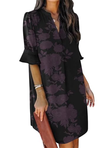 Image of QACOHU Summer Dresses for Women V Neck Ruffle Short Sleeve Casual Shift Dress