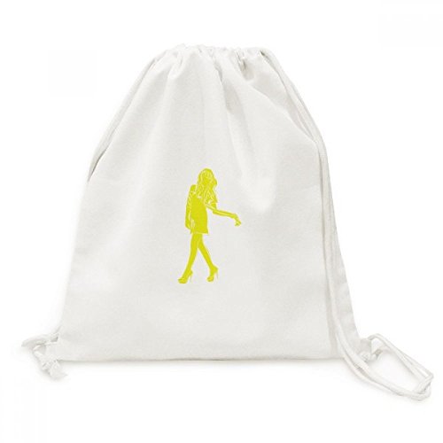 Sac à dos à cordon en toile pour femme avec motif silhouette élégante Voyage