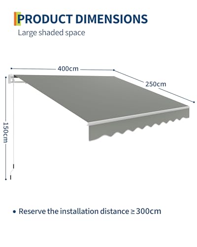 GarveeHome Gelenkarmmarkise 400 x 250 cm, UV50+ & wasserabweisend, mit Kurbel & Wandhalterung Länge + Winkel einstellbar, Markise für Terrasse & Balkon, Sonnenschutz Balkonmarkise Gelenkmarkise