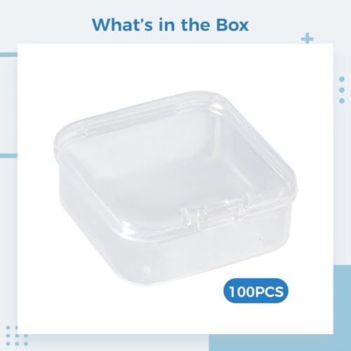 Image of 100 PCS Mini Clear Plastic Containers, 2.2 x 2.2 x 0.8 Inches Square Storage Case with Lid, Clear PP Plastic Organizer Boxes, Stackable Small Parts Containers for Beads Jewelry Art Crafts