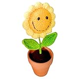 Healeved Gehäkelte Sonnenblume Blumentopf Handgewebte Häkelpflanze Kompakte Tischdekoration für...