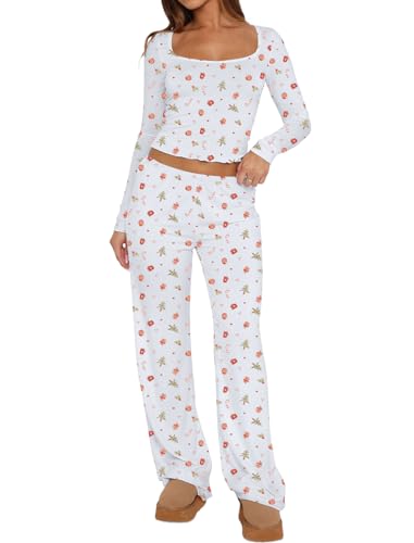 Lacozy Christmas Pajamas Sets for Women 2 Piece Cute Graphic Pj Sets Woman Y2K Long Sleeve Sleepwear Fall Winter S