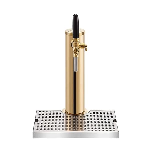 YJSG 14" Tall Tap Draft Beer Tower, Stainless Steel Gold Beer Tower Kit with Drip Tray, Beer Tower Kegerator Kit, for Outdoor Family Gatherings Or Commercial Applications,1 tap + drip Tray