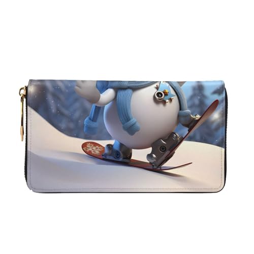 Cute Snowboard Snowman Long Leather Wallet,Large Capacity Soft Pu Leather Purse For Women With Multiple Card Slots Phone Pocket And Zipper Coin Purse Stylish Phone Card Holder Clutch2