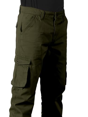 Image of KiddoPanti Boys Cargo Pants | 100% Cotton Twill | Comfortable Regular Fit | Elastic Waistband & Zip Fly | 6 Pocket Lower for Kids | Full-Length Casual Wear