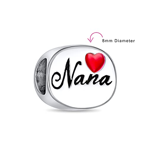 Nana Grandma Family Oval Red Heart I Love Nana Charm Bead For Women Grandmother .925 Sterling Silver Fits European Bracelet - Thumbnail 3