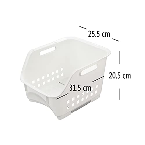 Easymanie Cesta De Almacenamiento Apilable De Plástico, 3 Paquetes, Blanco