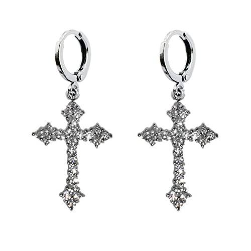 Fashion CZ Cross Dangle Earrings for Women Hypoallergenic Crystal Charms Drop Dangling Huggie Small Hoop Cartilage Cuff Dainty Punk Faith Jewelry Gifts for Prayer
