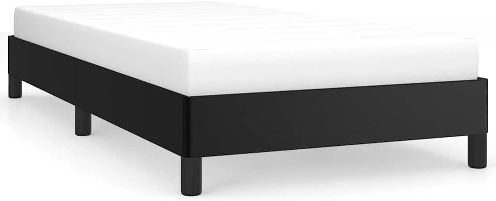 Twin Bed Frame Black Faux Leather with Plywood Engineered Wood Platform, Sturdy Heavy-Duty Frame with Storage, Modern Minimalist Bedroom Furniture for Mattress Support
