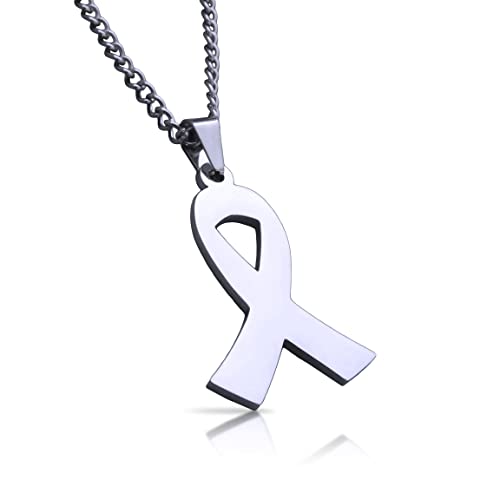 Elite Athletic Gear Cancer Ribbon Pendant With Chain Necklace - Stainless Steel