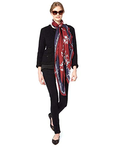 Écharpe bordeaux pour femme VASSILISA à imprimé floral et oiseaux
