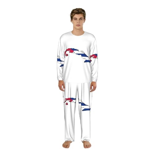 Pyjama à manches longues homme drapeau cubain résolvant le manque de confort nocturne S-3XL