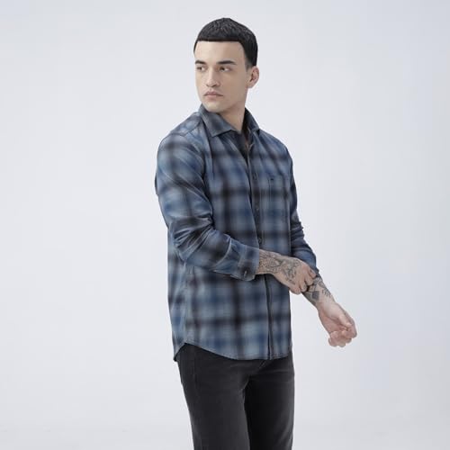 Image of BASICS 100% Cotton Checked Shirt for Men | Slim Fit | Everyday Smart Casual Wear | Full Sleeve