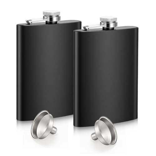Image of 2 Pack Hip Flask, 8 Oz Flask Alcohol with Funnel, Portable Pocket Leak Proof Hip Flasks for Men and Women (Matte Black)