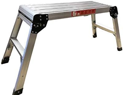 Super odd Job Aluminum Hop Up Standing Bench Folding Stool Platform Ladder Step Portable Heavy Duty Medium Professional Silver Bench