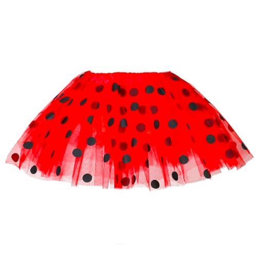 TWINKLEDE Women's Polka Dot Tulle Tutu Skirt Layered Ballet Tutu Skirts Halloween Costume Tutu Skirt for Women (B Red)