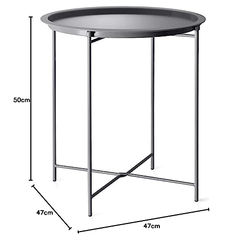 Trendi® Round/Metal Folding/Side Table Tray Top Light/Portable/Coffee/Night Stand Living Room Home Furniture