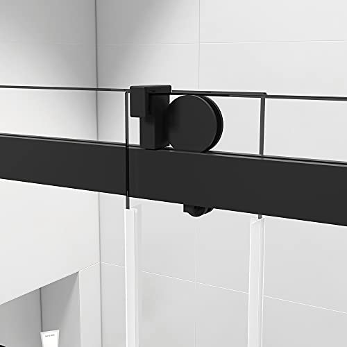 68 72 x 76 Inch Single Sliding Frameless Shower Door in Matte Black with Soft Closing and 3,8 Inch Clear Glass