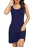Lovasy Combinacion Interior Mujer Vestidos Modal Camisones de Mujer Corto Camison Tirantes Anchos Enaguas Enteras,Azul Marino,L