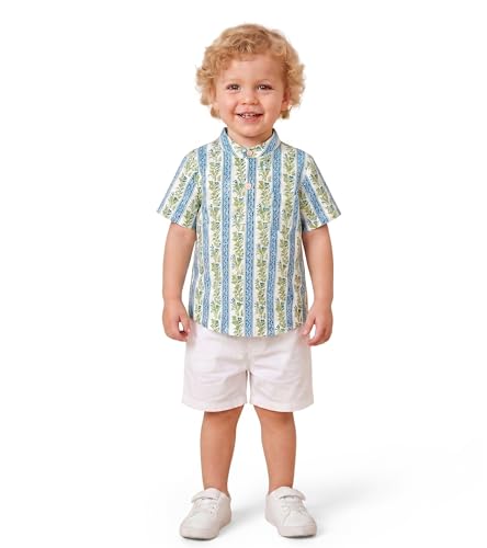 Image of A.T.U.N. (ALL THINGS UBER NICE) Boys 100% Cotton Printed Shirt | Half Sleeve Smart Casual Shirt for Kids | Soft Breathable Button Placket Top for Boys