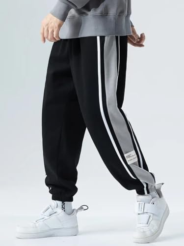Image of Q - RIOUS Men's Black Colorblock Jogger Sweatpant | Contrast Side Stripe Sportswear | Casual & Gym Wear
