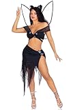 Leg Avenue 4 PC Dark Fairy, includes wrap around crop top with butterfly accents, asymmetrical skirt with distressed net overlay, butterfly hair clips, and shimmer fairy wings