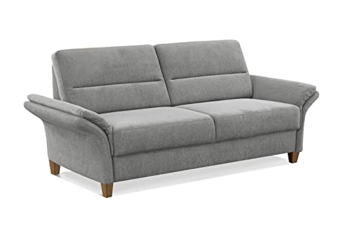 CAVADORE 3er Sofa Wyk / 3-Sitzer-Couch im Landhausstil mit Federkern + Holzfüßen / 186 x 90 x 89 / Chenille, Hellgrau – Bild 5