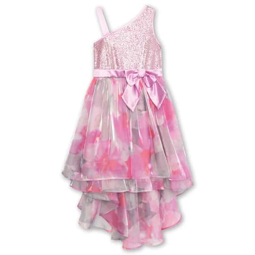 Speechless Girls' One Shoulder Shimmer Midi Dress with Bow Accent