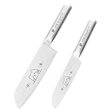 MEOWKIT Sharp Knife Set of 2, 7' Santoku Knife, 4.5' Paring Knife, High Carbon Stainless Steel Knives with Cute Cat Patterns, All Metal Construction, Silver