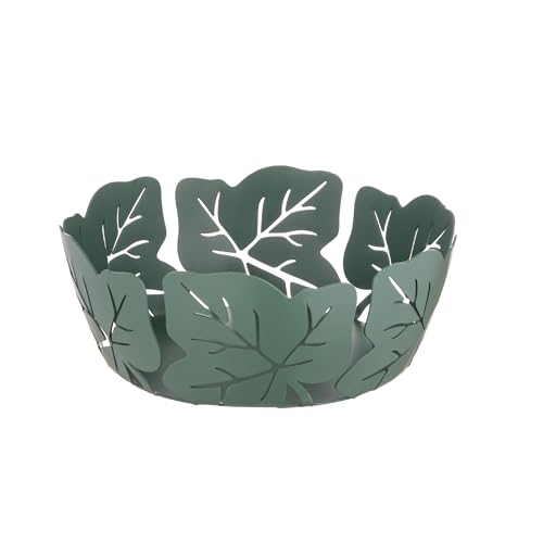 Baroni Home Cesta Decorativa para Pan de Metal con Motivo de Hoja, Diseño Moderno para Mesa y Cocina, Contenedor Bollería, Línea Edera, 20x20x7 (Cesta para Pan)