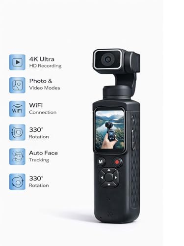 Image of GearX Pocket 2 Vlogging Camera with WiFi 4K Videos Photo Pocket Camera 3-Axis 330* Gimbal Stabilizer, Fast Focusing, Face /Object Tracking, Digital Video Camera for Photography (CAM01)