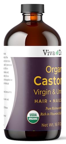 Viva Doria Organic Castor Oil, 16 Fl Oz | Virgin, Cold Pressed, Hexane-Free, Vegan | Nourishing Hair & Skin Care | Eyelash & Brow Serum | Glass Bottle with Dropper Top