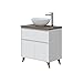 Mobile bagno 80 cm a terra con lavabo da appoggio bacinella ceramica 2 cassetti BIANCO LUCIDO + OLMO 305732BO immagine