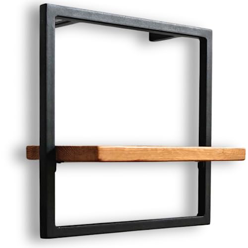 holz4home® Wandregal Small in schwarz gerahmt I 30x30x15cm I Ohne Baumkante, Natur geölt I Inkl. Befestigungen aus Stahl für Schweberegal Industrial Flair