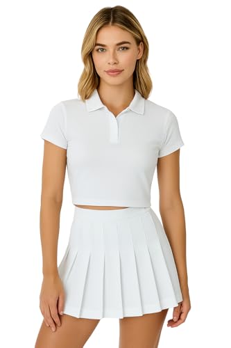 Ashen Fane Women's Fitted High Waisted Pleated Classic Tennis Mini Skirt, White, X-Small
