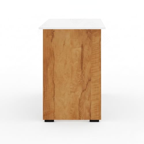 Image of Amazon Brand - Solimo Study Table with Under-Desk Storage Shelf | Desktop Computer Table for PC, Laptop, Study, Drawing & Gaming | Office Furniture for Home Office | 80x45x76.5 cm | Teak & White