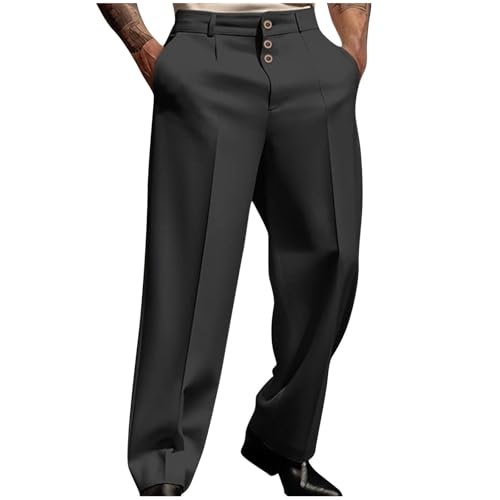 Mens Dress Pants Relaxed Fit Classic Flat Front Formal Business Office Casual Expandable Waist Wrinkle Free Suit Pant