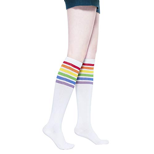KONY Women's Cotton Colorful Striped Rainbow Knee High Socks 1/3 Pairs, Comfortable Stay Up Best Gift Size 6-103