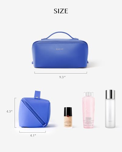 Image of EACHY Travel Makeup Bag, Large Capacity Cosmetic Bag for Women, Waterproof PU Leather, Flat Open Portable Toiletry Bag for Skincare, Brushes & Travel Essentials