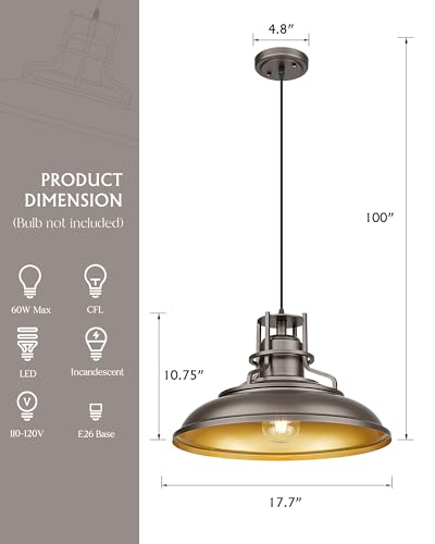 Image of FEMILA 18 inch Outdoor Pendant Lights for Porch, 2 Pack, Farmhouse Pendant Light, Barn Vintage Hanging Light Fixture for Kitchen Island, Adjustable Height,Oil Rubbed Bronze Finish, 4FY15-MP-L-2 ORB