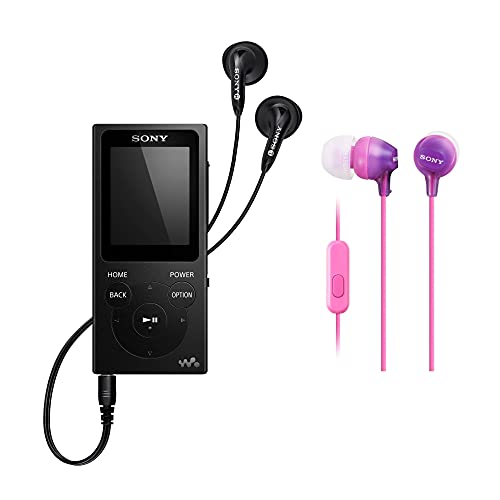 Sony NW-E393 4GB Walkman Digital MP3 Music Player (Black) with Sony MDR-EX15AP Fashion Color EX Series in-Ear Headphones Bundle (2 Items)