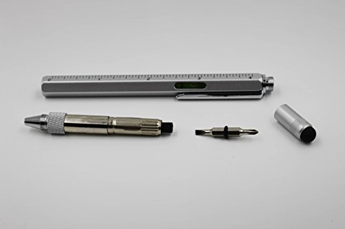 6 In 1 Multitool Pen With Gift Box - Includes 1 Ballpoint Pen, Universal Stylus Pen, Ruler,Flat And Phillips Screwdriver Bit, Level Gauge - The Perfect Multi-Function Gadget (Model B, 1Pcs Light Grey) #TOP5