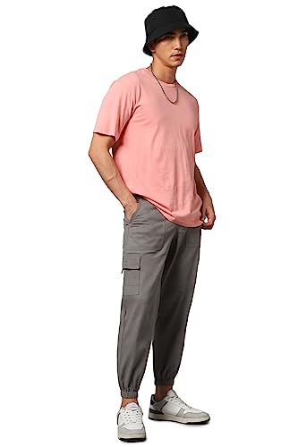Image of Hubberholme Men's Regular Fit Cotton Trousers, Ankle Length Button Closure Elasticated Waist Cargo Joggers