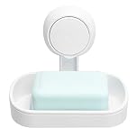 LEVERLOC Soap Dish for Shower, Max Hold 3 KG Suction Soap Holder for Bathroom, Bathtub, Wall Mounted, Waterproof, Drill-Free, Removable Suction Shower Organizer, Sponge Sink Holder, Plastic In White