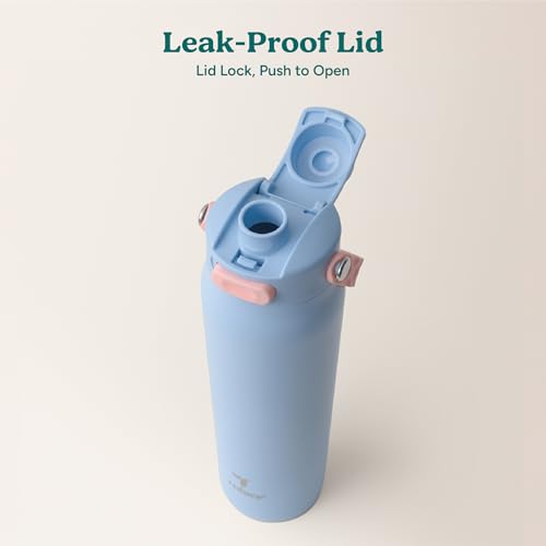 Image of REDUCE Aura Vacuum Insulated 26 oz Water Bottle - Leak-Proof & Chug Spout for Quick Hydration - Keeps Drinks Cold for 30 Hours - Removable Handle for Travel or Gym - Soft Sit Base - Glacier