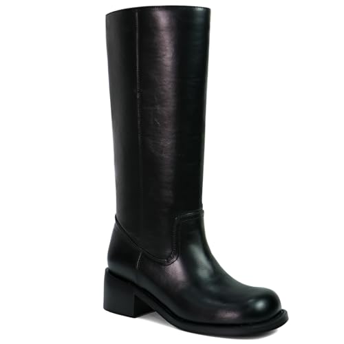 UBWDU Black Knee High Boots for Women Wide Calf Chunky Heel Campus Boots Square Toe Platform Tall...