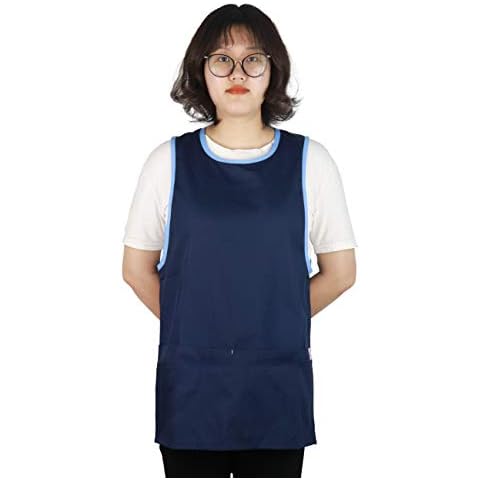 JONATHAN UNIFORM Ladies Cleaning Aprons for Women with Pockets,Adjustable Tabard Apron for Beauty, Spa, Massage, Hairdresser(Navy,Velcro) Cover