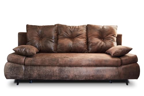 Bestmobilier - Canapé Convertible Larson en Microfibre - Canapé Lit - Sofa Marron 3 Places - Salon Industriel/Vintage/Rétro