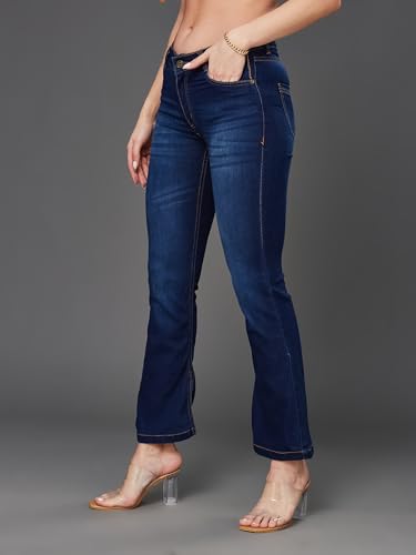 Image of Miss Chase Women's Skinny High Rise Cropped Length Fringe Detailing Stretchable Denim Jeans