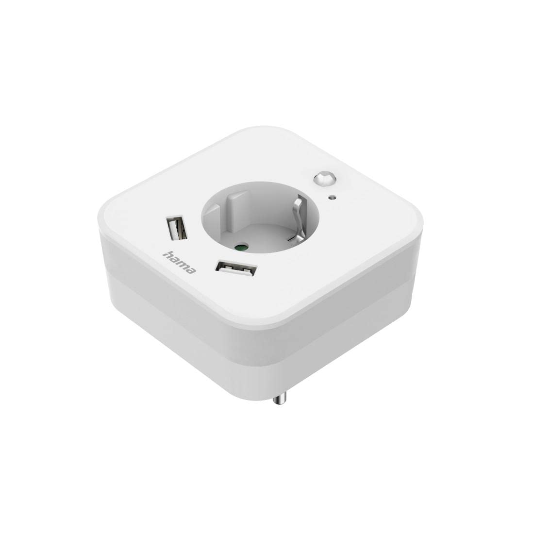 Hama LED Nachtlicht mit Steckdose, 2 USB A Ausgänge, Bewegungssensor, Lichtsensor (Orientierungslicht, Stilllicht, für Babys, Kinder, Erwachsene, Schlummerlicht, Nachtleuchte, Schlaflampe) weiß